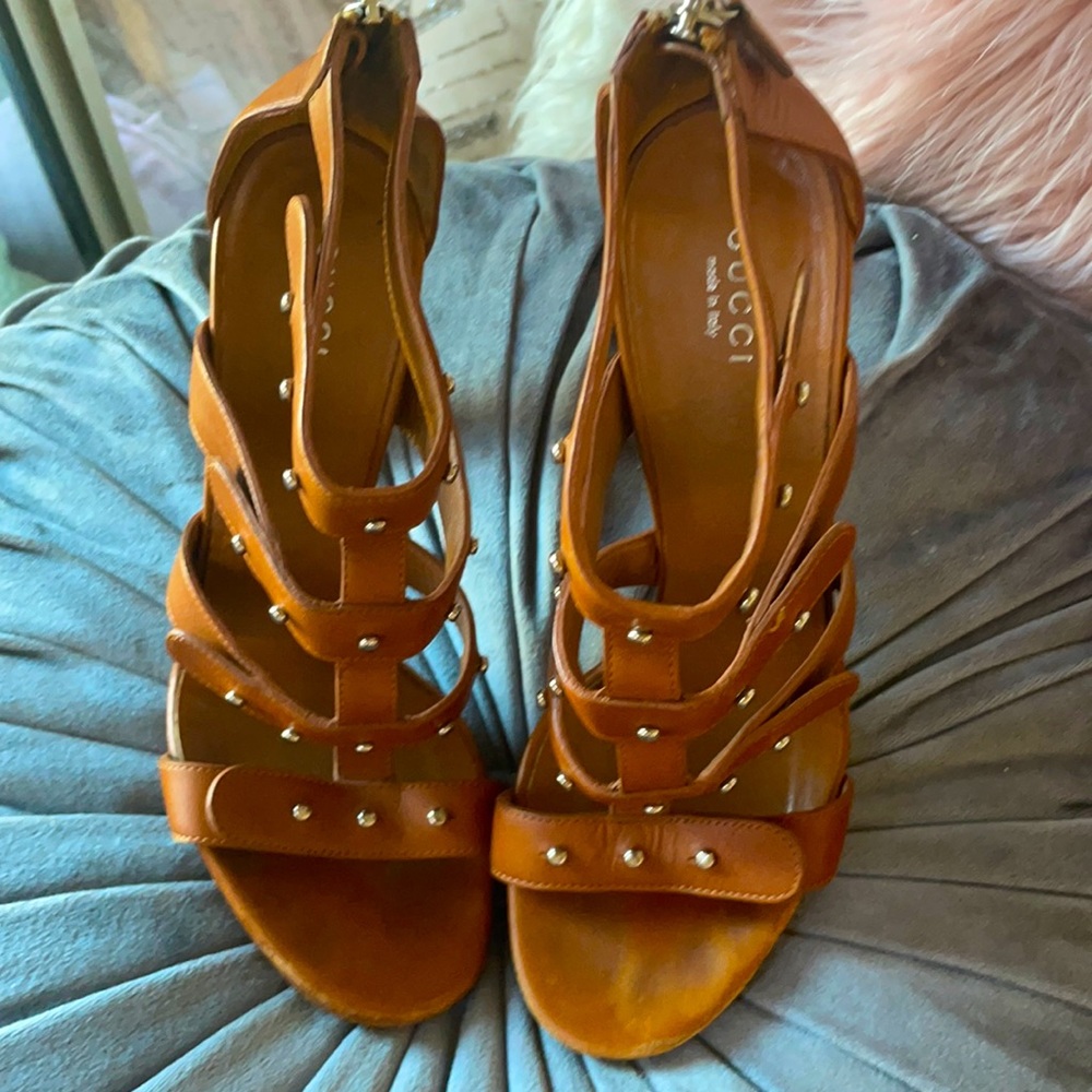 Authentic camel color Gucci sandal heels